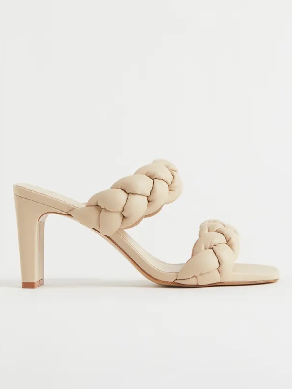 H&M Braided Double-Strap Heeled Mule in Beige
